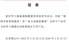 世界大健康運動聯盟产品证书